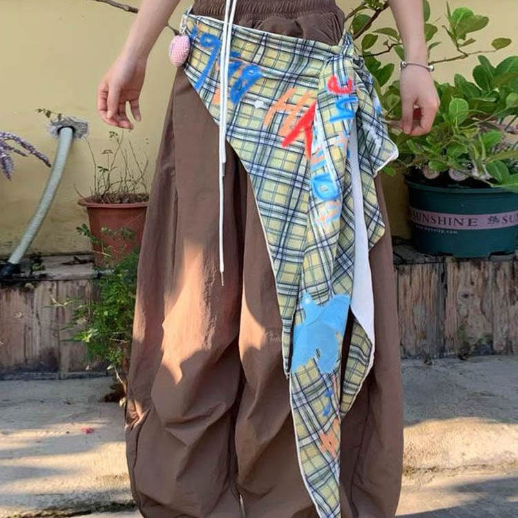 美式复古可拆绑带速干工装裤女夏高腰阔腿跳舞嘻哈运动休闲伞兵裤