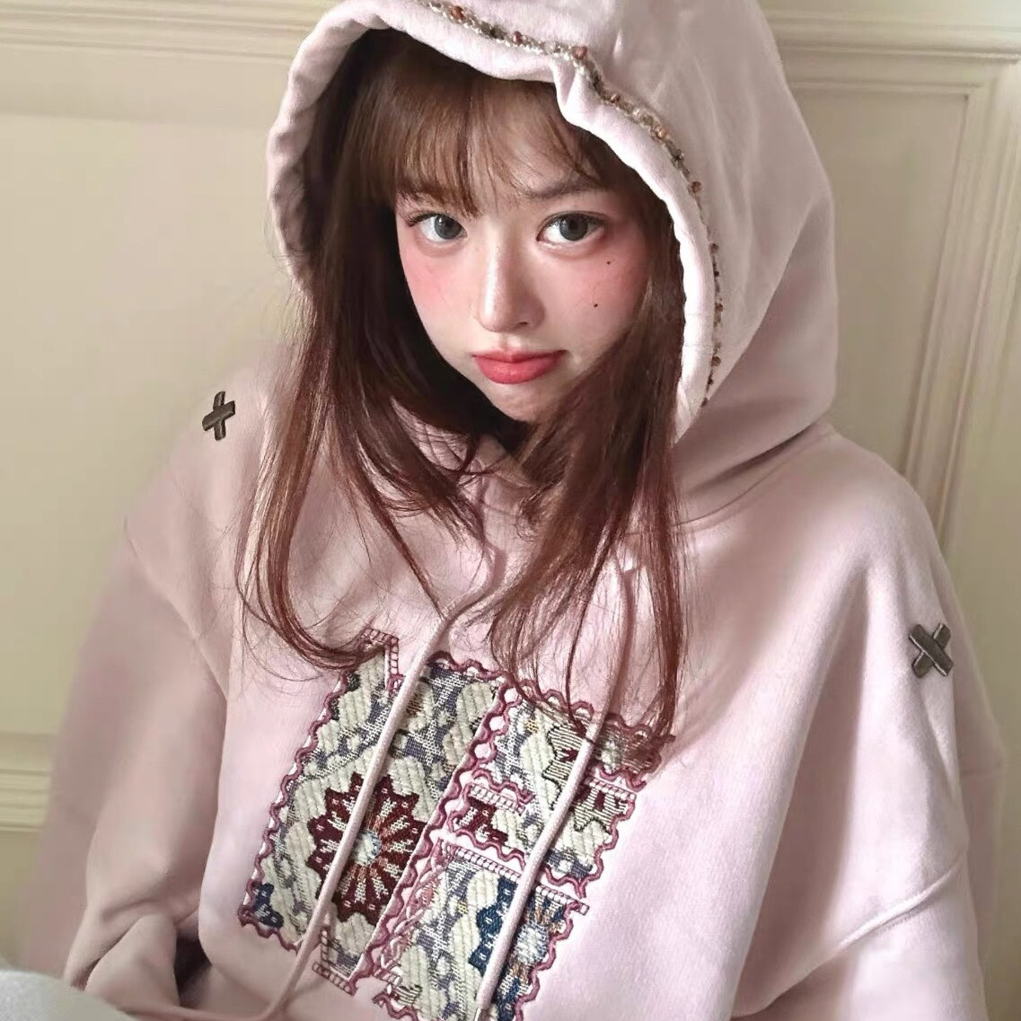 送运费险高品质粉色甜酷连帽上衣