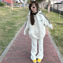 美式 oversize潮牌上衣 高街发泡字母撞色三条杠连帽卫衣女秋冬新款