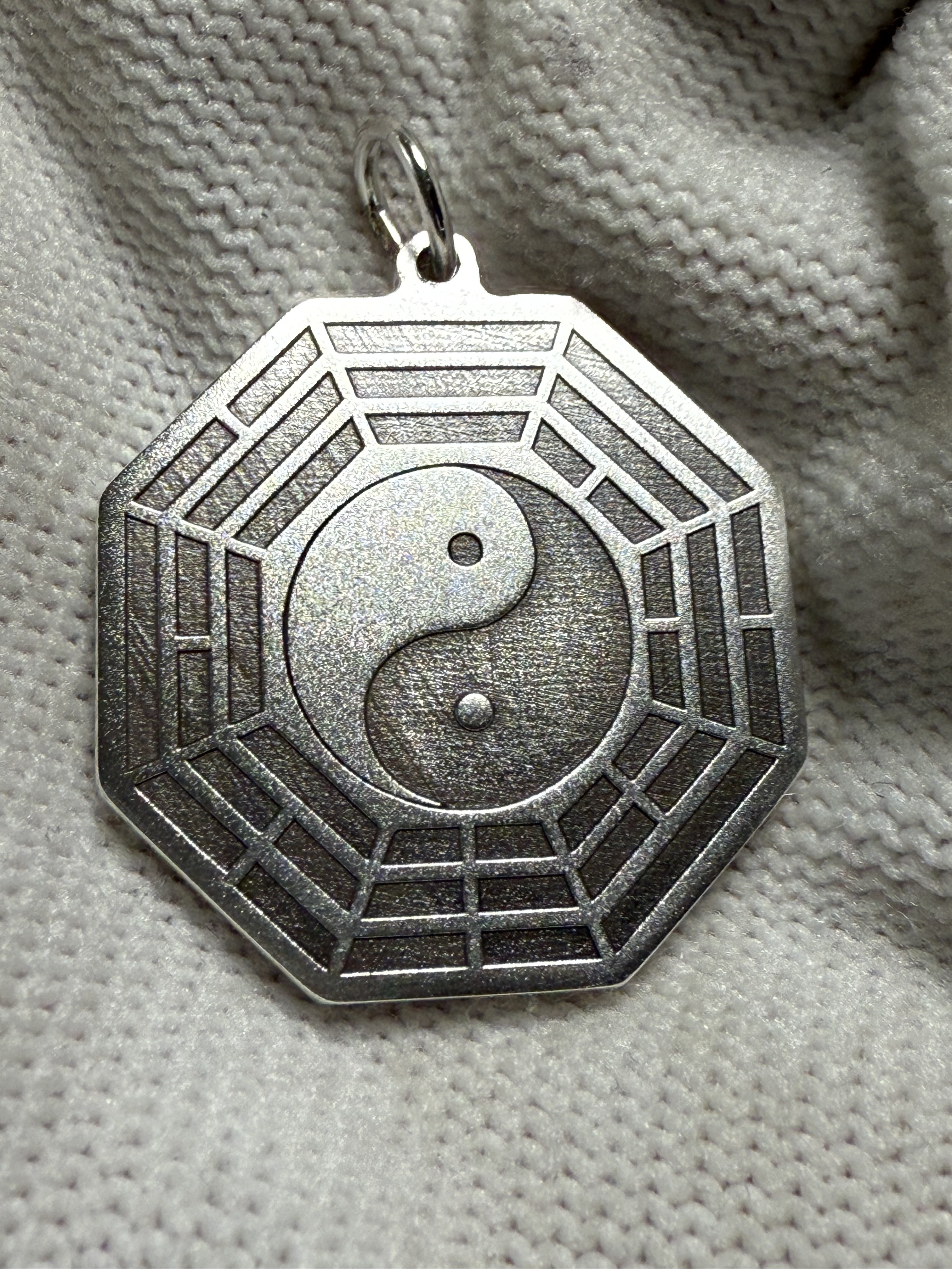 戴礼记999足银八边形吊坠银牌一面八卦图另一面南斗北斗紫薇讳