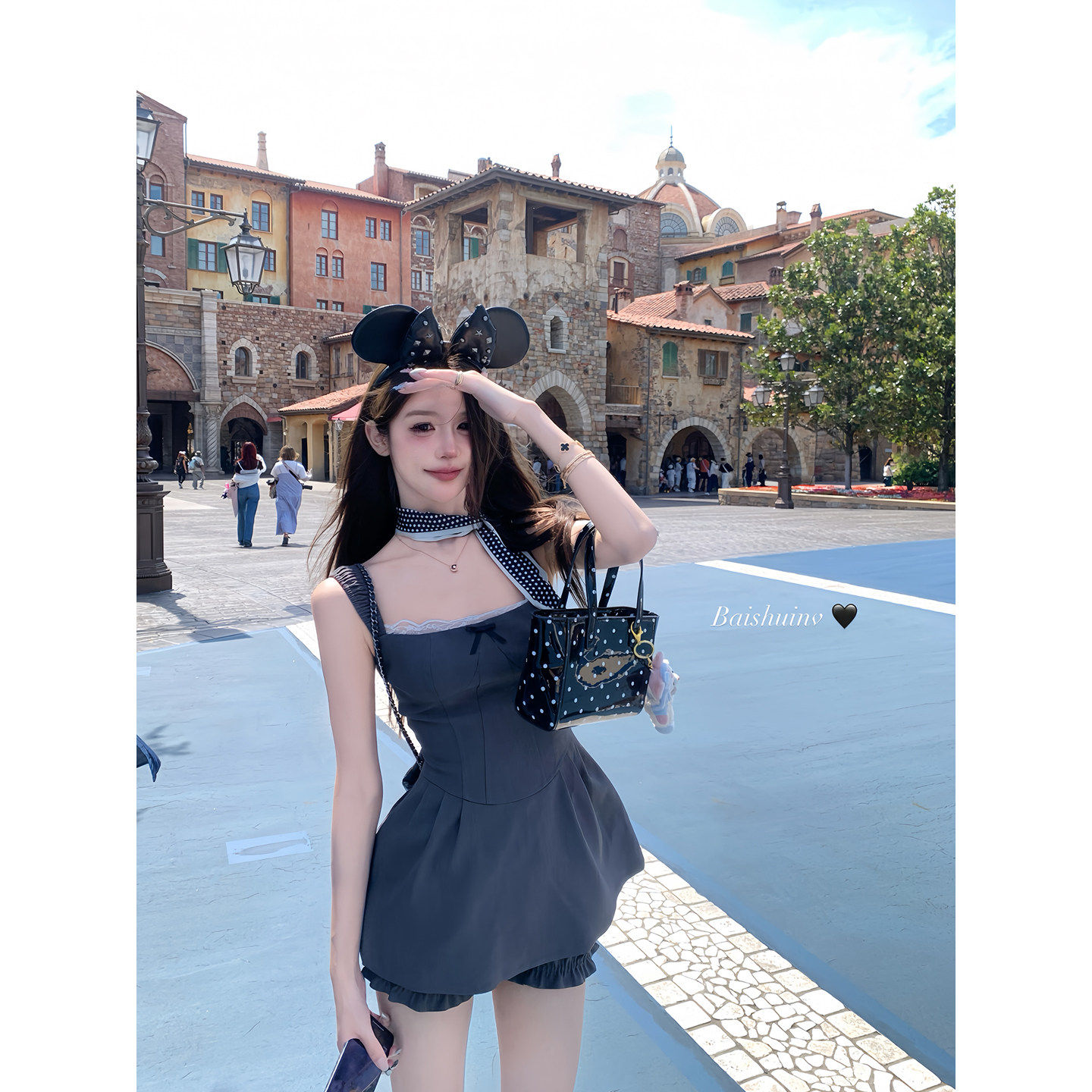 白水女【东京返校生~】西装吊带洋装女花苞裙短款法式气质套装