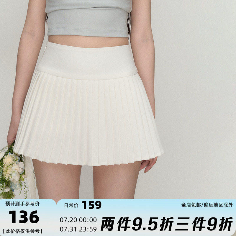 OIOI ESSE/ 温柔的白  减龄百褶裙女夏季白色短款网球裙A字半身裙