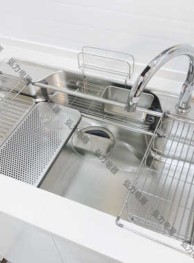 日本进口骊住LIXIL机能型3D压花多功能304不锈钢W型厨房大单水槽