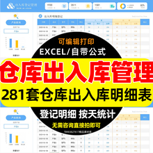 仓库房进销存excel模板商品采购明细统计报表库存出入库管理表格