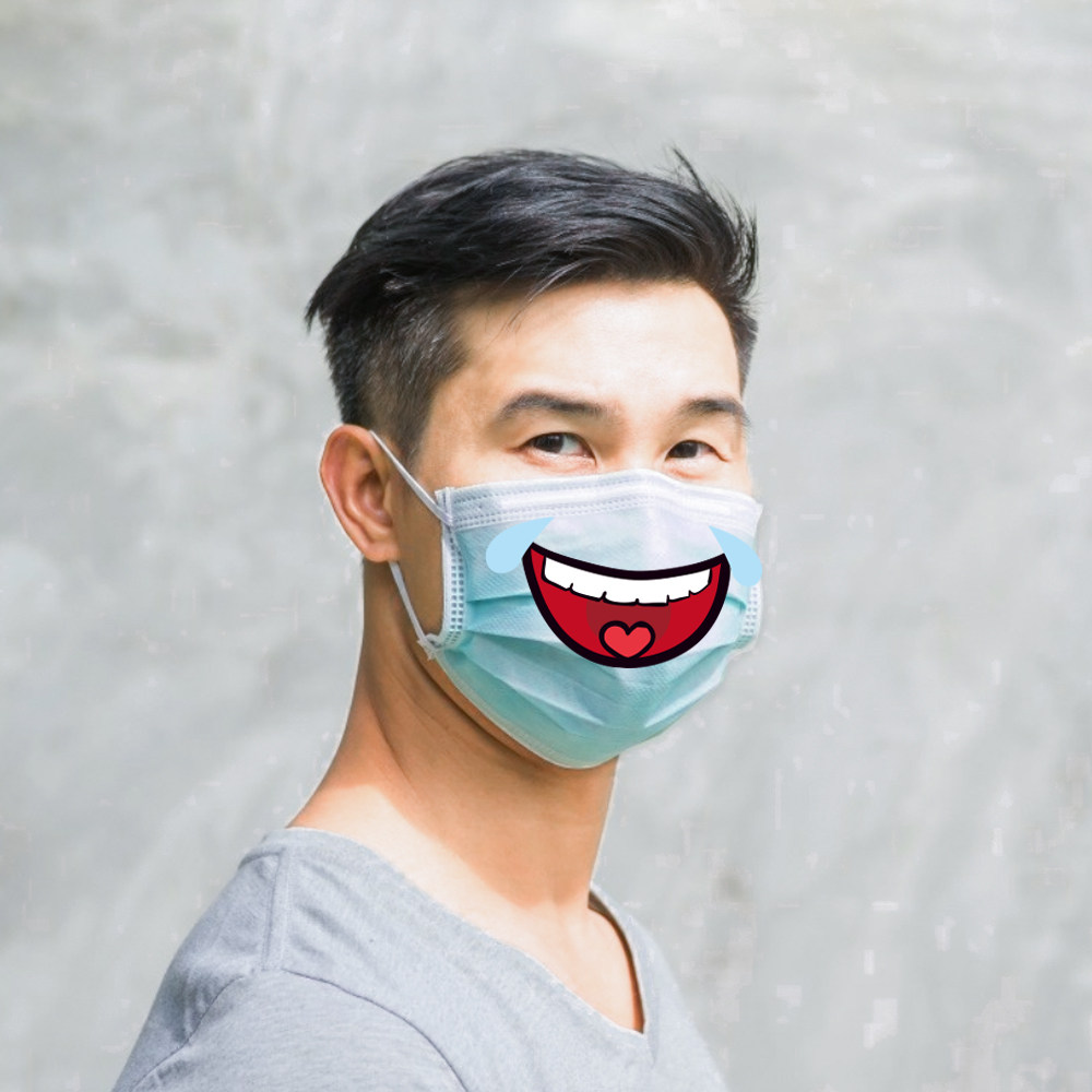 男士笑脸口罩贴纸卡通嘴唇笑口露牙齿大笑表情服务窗迎宾店员柜台