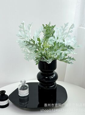 高档银叶菊植绒仿真花单枝叶材跨境家居客厅餐桌摆件婚庆装饰绿植