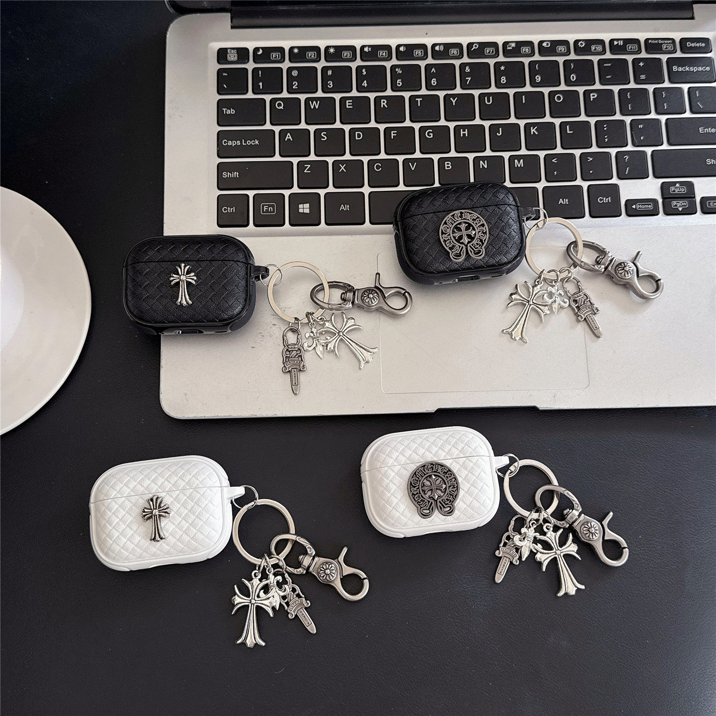 编织纹立体花纹十字架大挂件适用AirPods1/2/3/4/5代苹果无线蓝牙耳机保护套pro2/3分体软壳