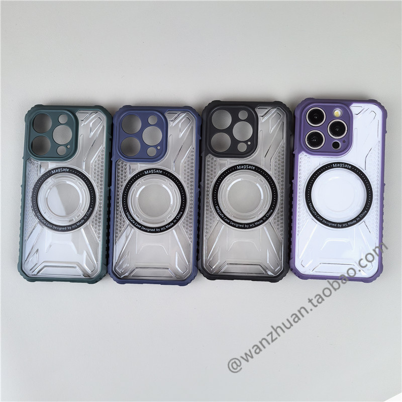 Magsafe磁吸遁甲纹15pro适用苹果14ProMax手机壳iPhone13亚克力12硬11三星22/23/24