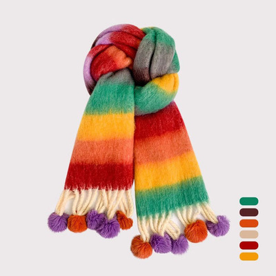 多巴胺彩虹条纹马海毛围巾女冬季