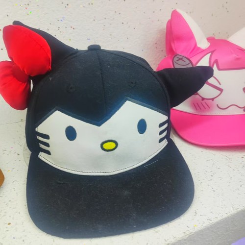 嘻哈辣妹y2k恶搞kt刺绣帽蝴蝶结帆布拼接街头嘻哈调节帽童趣礼物