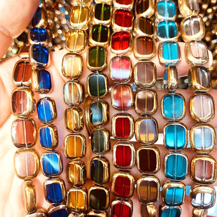 新款镀金长方形包金边琉璃条珠diy儿童创意手链水晶饰品材料包