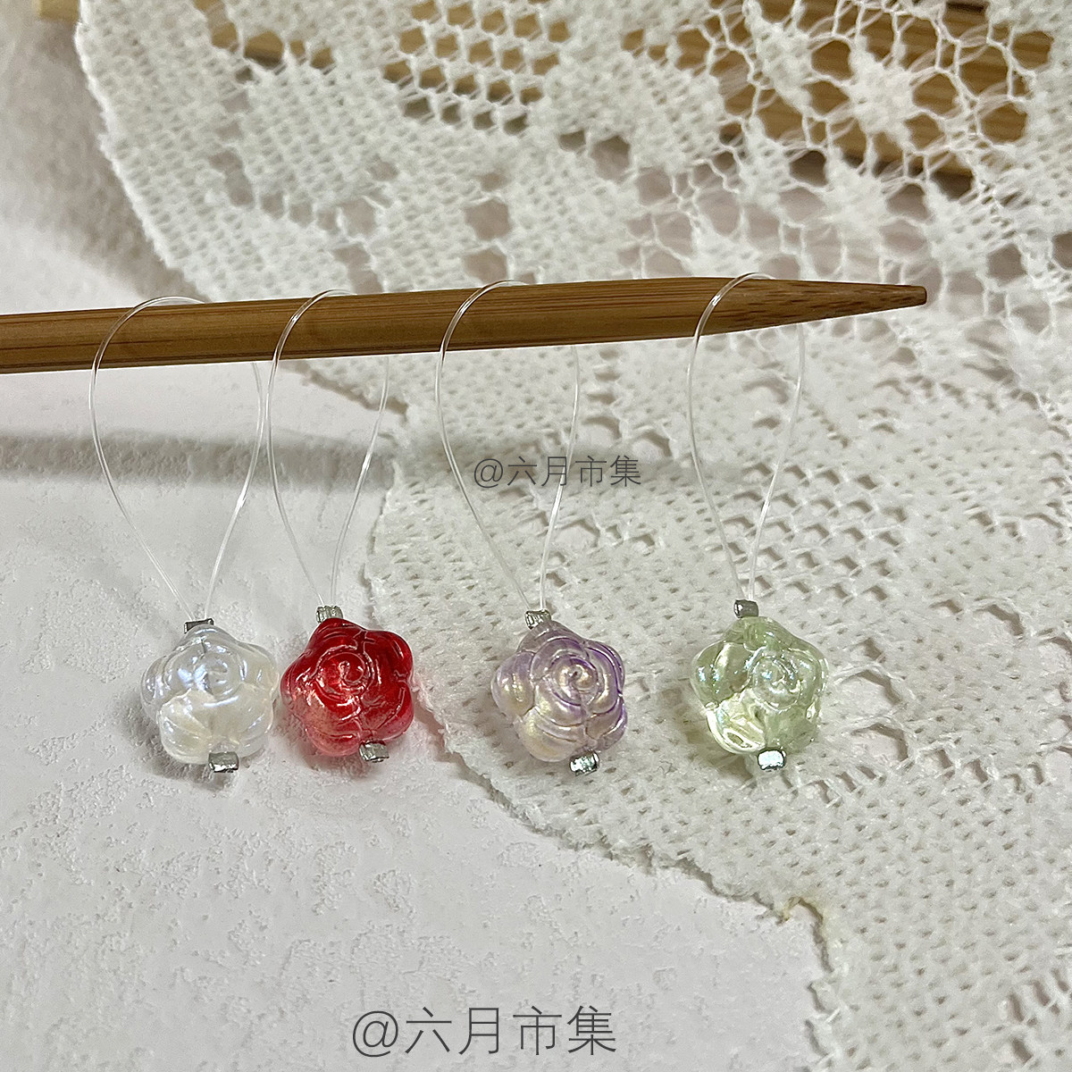 清透琉璃玫瑰花串珠毛衣编织工具记号扣别针棒针记号圈标记针目