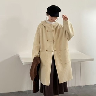 连帽中长款双面羊绒大衣女2025秋冬新款宽松小个子显瘦羊毛呢外套