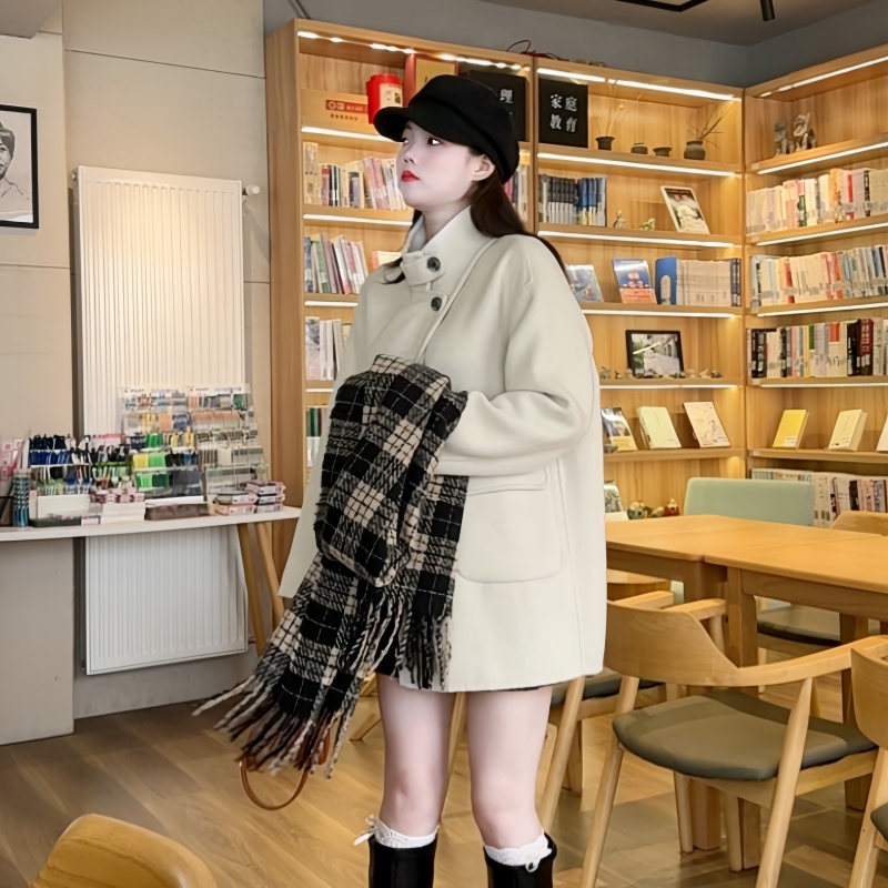 甜美风小个子韩版宽松毛呢外套女