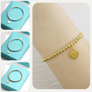 Daniela925纯银玫瑰金爱心桃心手链银珠圆珠闺蜜手饰气质简约礼物