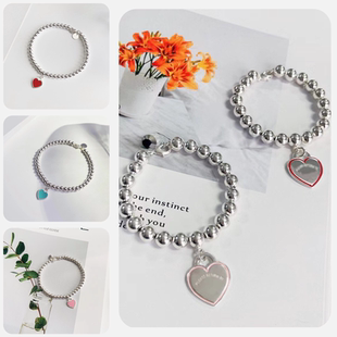 Daniela新款925银珠珠手链心形红色蓝色粉色珐琅爱心明星同款手串