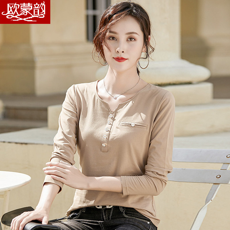 纯棉长袖t恤女2025新款韩版简约显瘦体血衫外穿百搭洋气丅恤上衣