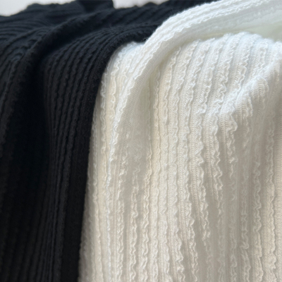 竖条纹立体细坑条高弹力针织布料