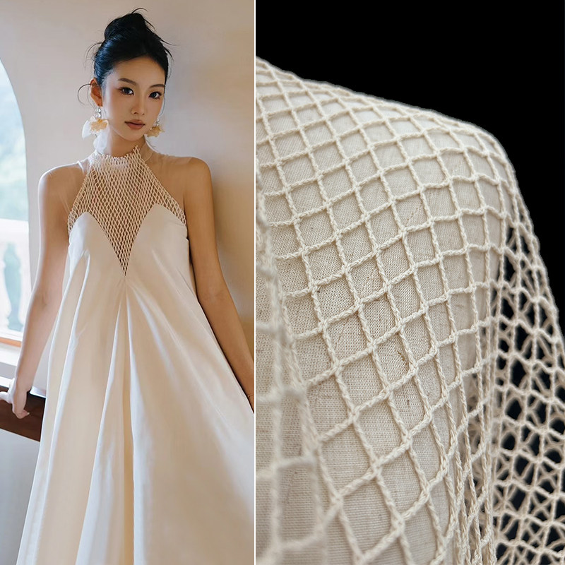 全棉婚纱礼服配料粗犷棉麻大网眼网孔布料菱形渔网纱网布服装面料