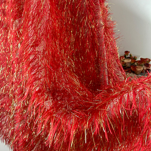 大红色流苏羽毛纱网纱布料 舞台演出服背景拍摄服装设计师diy面料