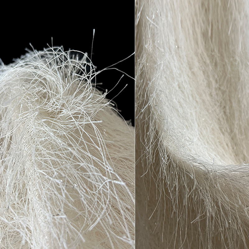 原创亮丝须剪花细线亮片立体长羽毛流苏设计师面料网纱舞台装布料