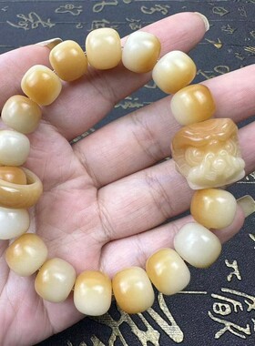 新款白玉炭烧菩提根手串女双圈醒狮跑环菩提子手链男文玩念珠佛珠