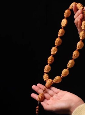 印度老山檀香十八罗汉雕刻佛珠手串男小叶紫檀木108颗念珠长手持