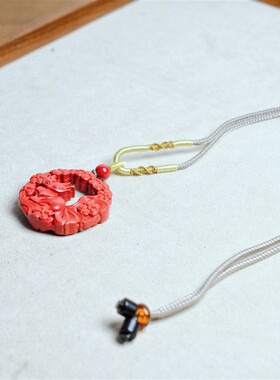 D042 凤九漏空牌 朱砂红砂雕刻高含量朱砂吊坠项链