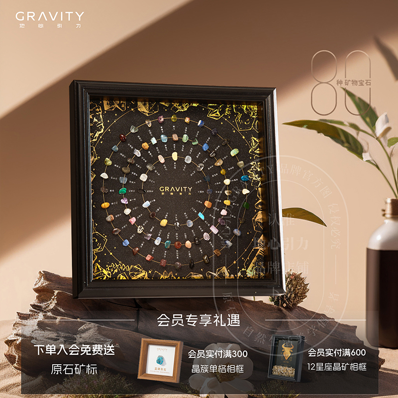 gravity地心引力矿石标本天然原石80种矿物相框七夕情人节礼物女