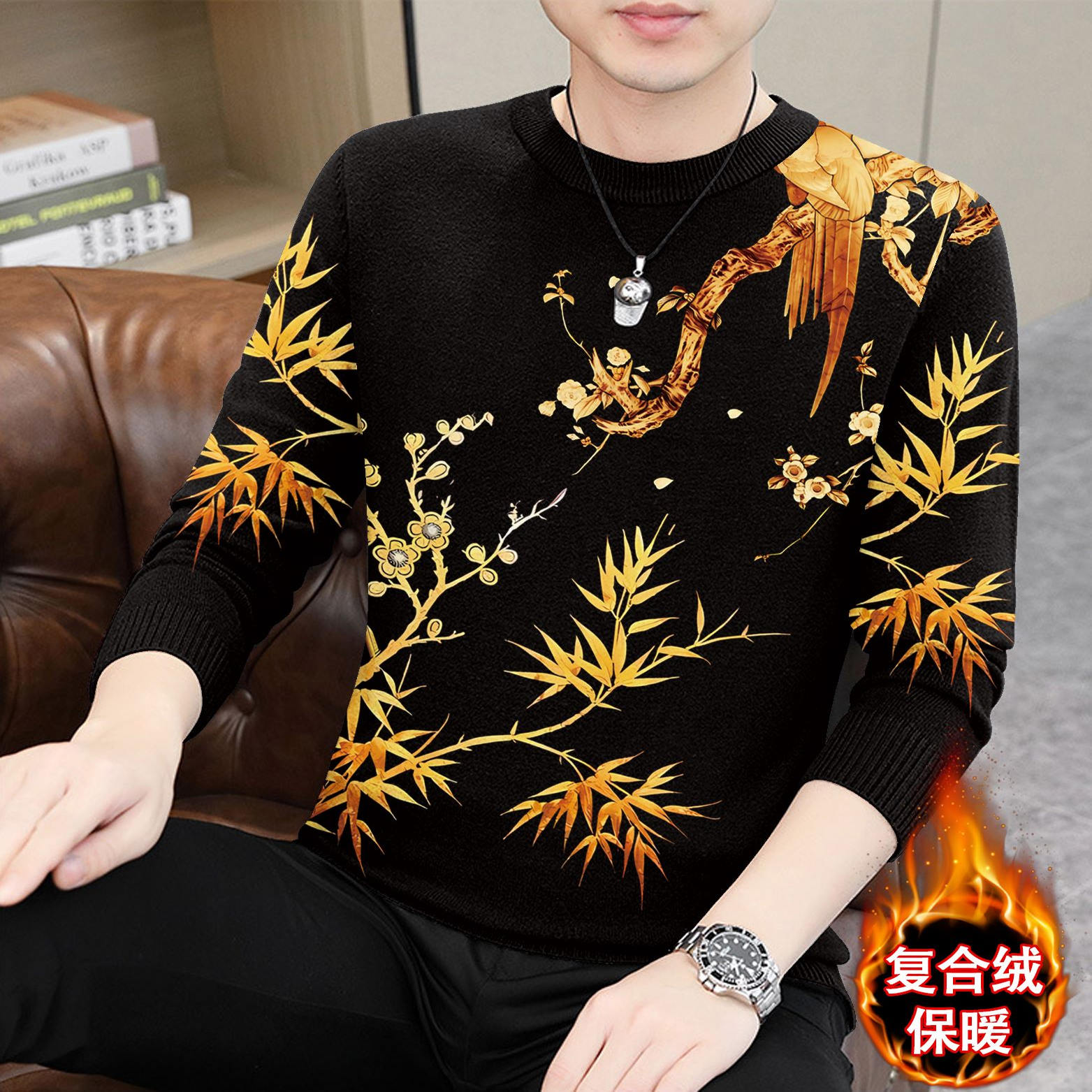 圆领卫衣男士秋冬季新款潮流