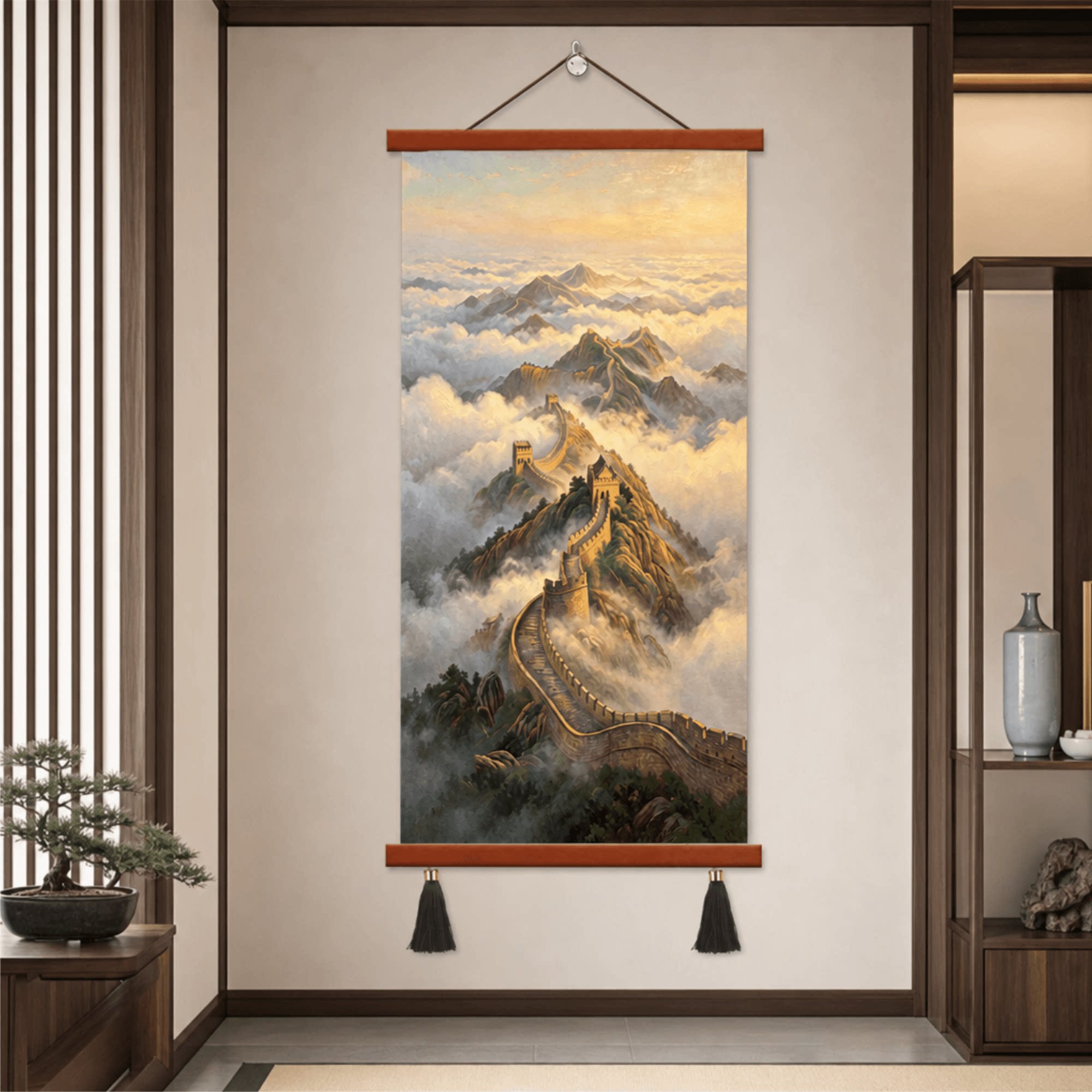 轻奢精品爆款热卖新中式长城云海油画玄关走廊客厅书房墙面装饰画