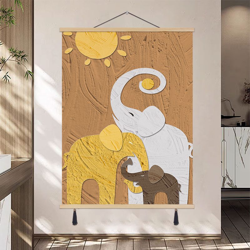 奶油风客厅装饰画大象沙发背景墙挂画卷轴画入户门玄关壁画过道画,家居饰品,现代装饰画,淘宝优惠券,粉丝福利购,淘宝优惠卷