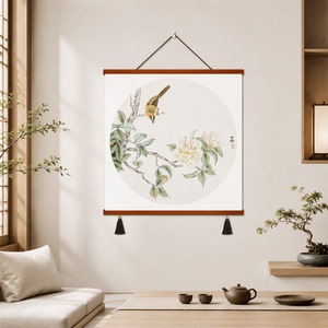 精品轻奢新中式禅意工笔花鸟茶花挂画客厅玄关茶室餐厅墙面装饰画