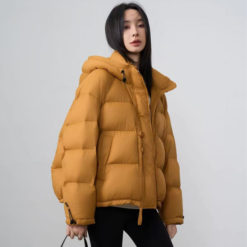 2025冬季新款宽松连帽羽绒服女文艺加厚保暖90白鸭绒长袖短面包服