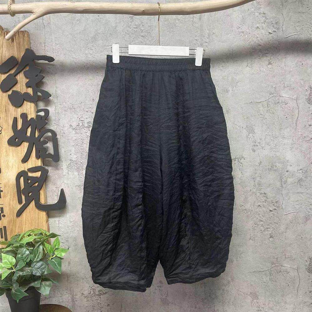 夏季新款复古新中式纯色苎麻拼接南瓜裤休闲百搭显瘦百搭老爹裤女