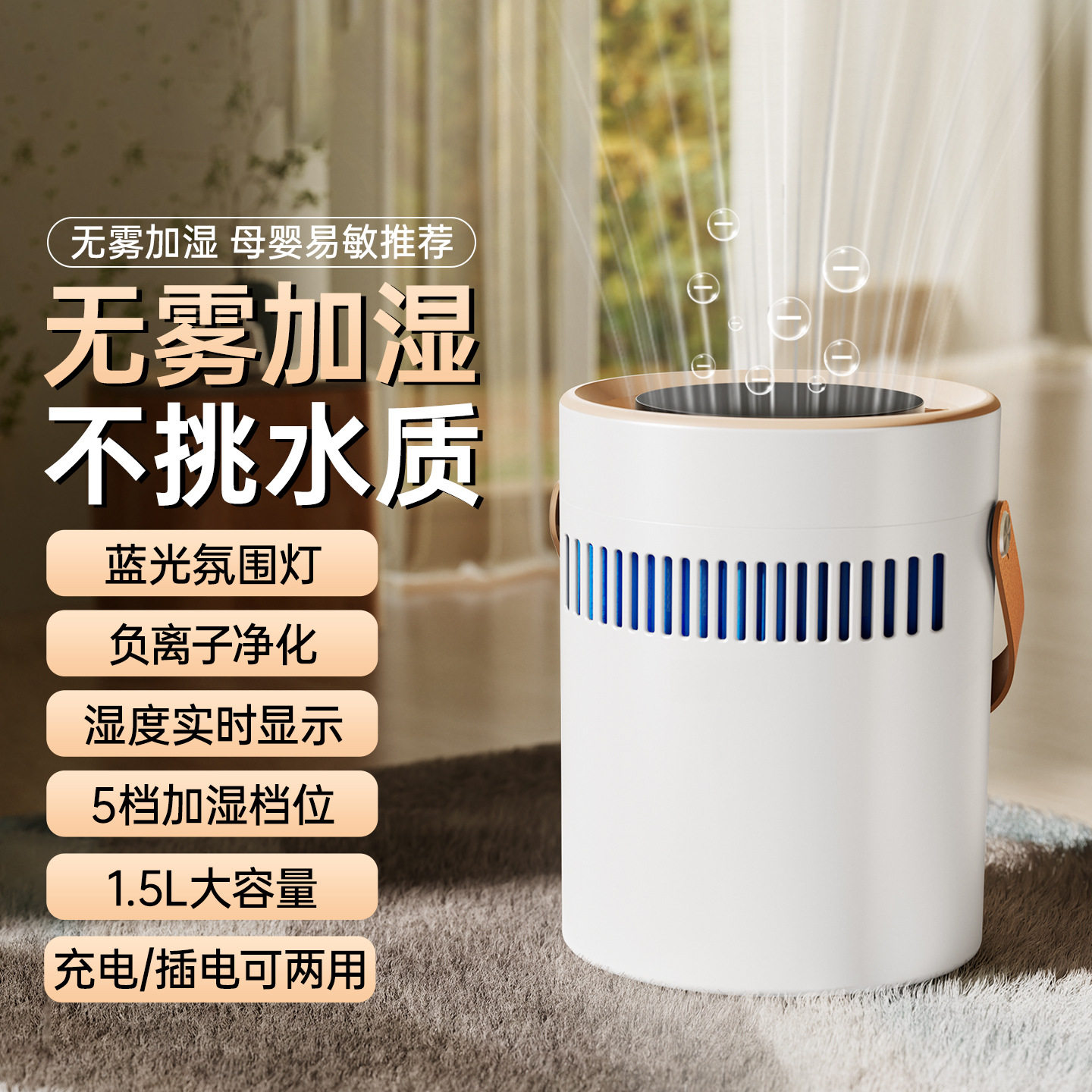 无雾加湿器母婴级家用负离子抗菌桌面加湿器大容量气化式加湿器