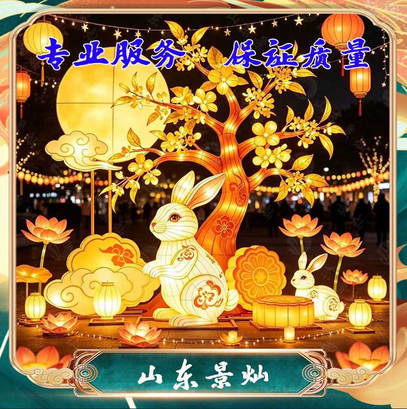 大型中秋节日花灯兔子月亮造型彩灯景区亮化户外美陈灯组厂家定制图片