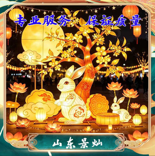 大型中秋节日花灯兔子月亮造型彩灯景区亮化户外美陈灯组厂家定制