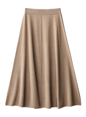羊毛+桑蚕丝混纺针织半身裙秋冬新款加厚A字大摆裙简约百搭松紧腰