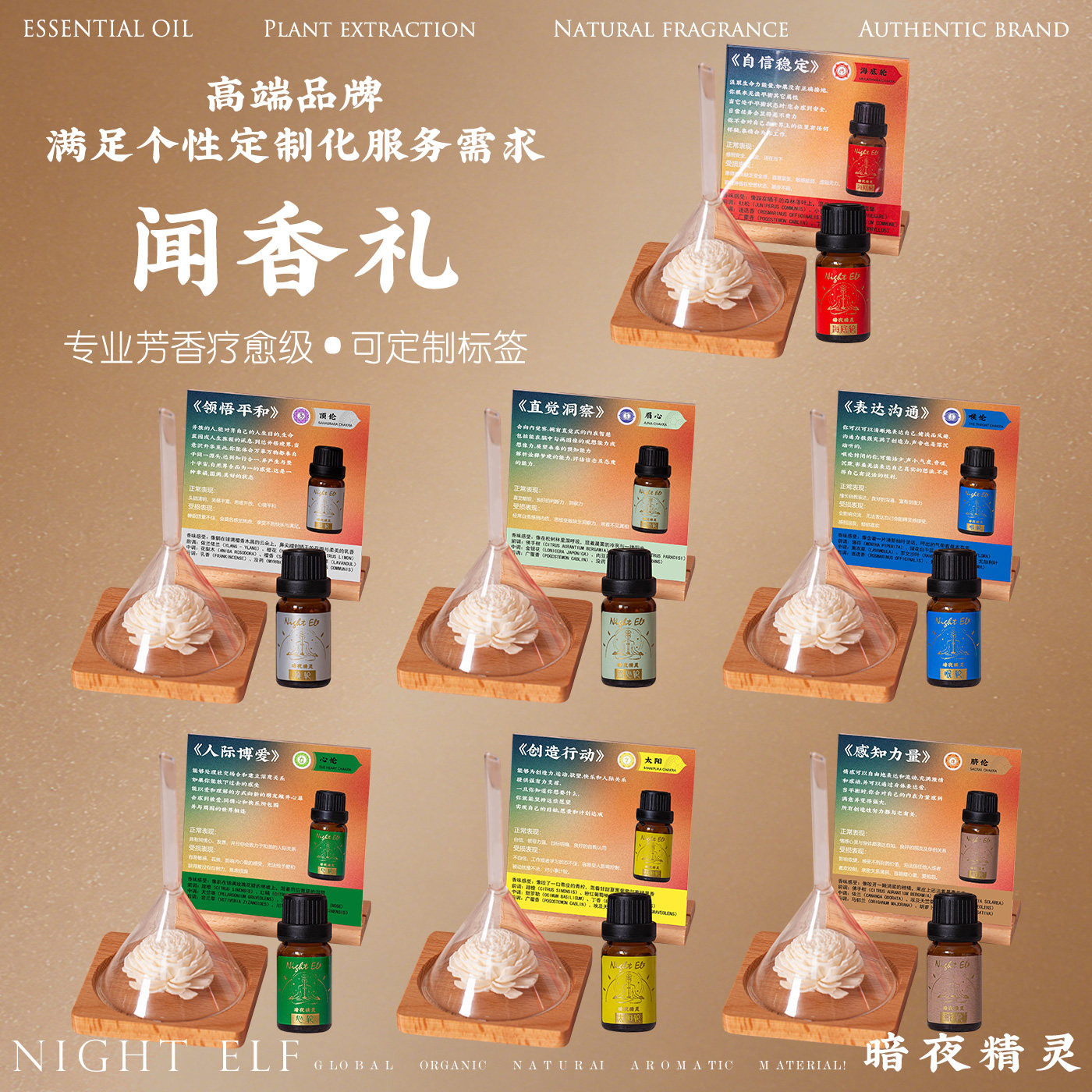 七脉疗愈植物香薰精油闻香礼阿育吠陀美容院按摩瑜伽放松天然植物