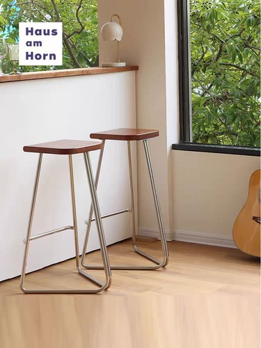 北欧包豪斯复古实木铁艺家用咖啡馆高脚凳吧凳靠背高凳子酒吧椅子