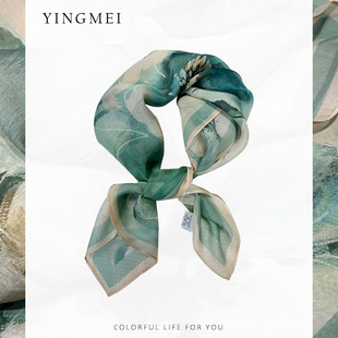 盈妹silk水墨芍药 古典传承薯莨纱100%桑蚕丝高端真丝丝巾领巾春