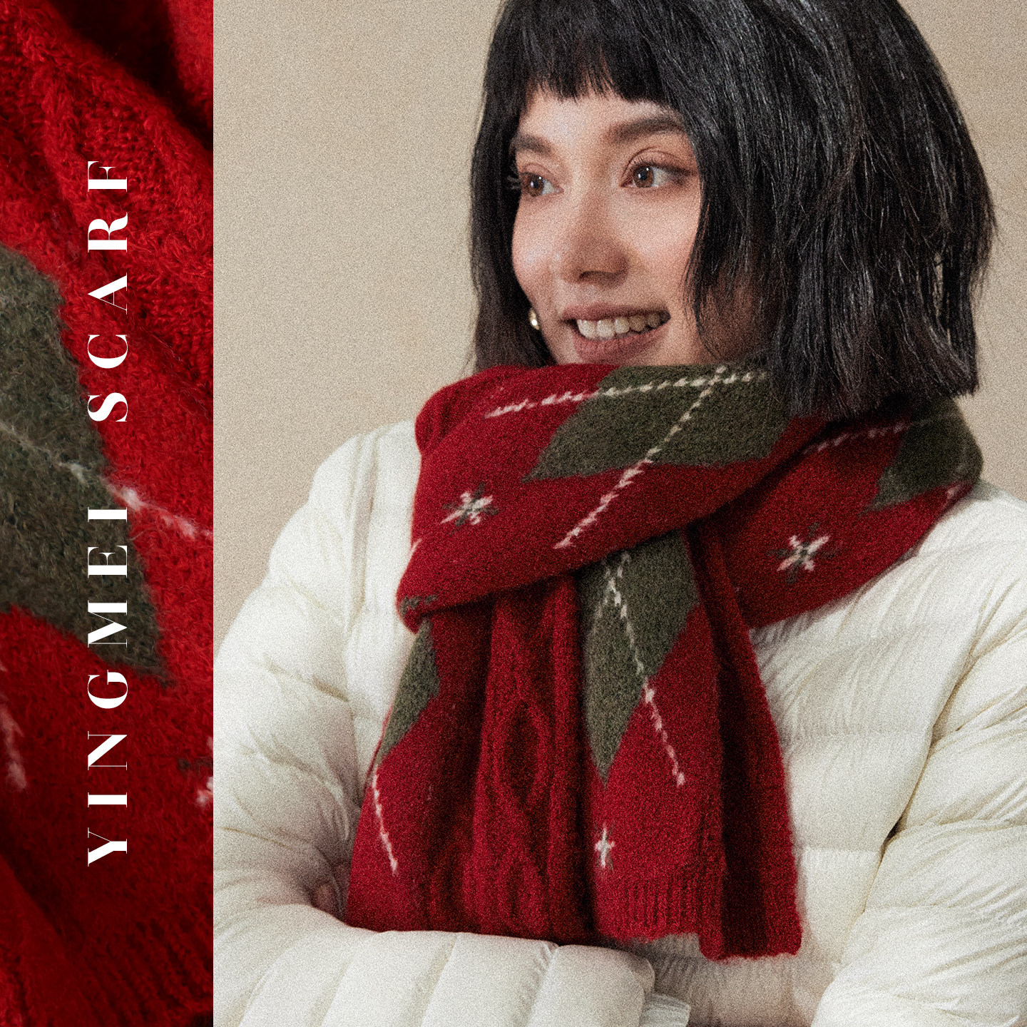 盈妹质感色调丨英伦学院风新年红色围巾复古高级感围脖礼盒装送礼