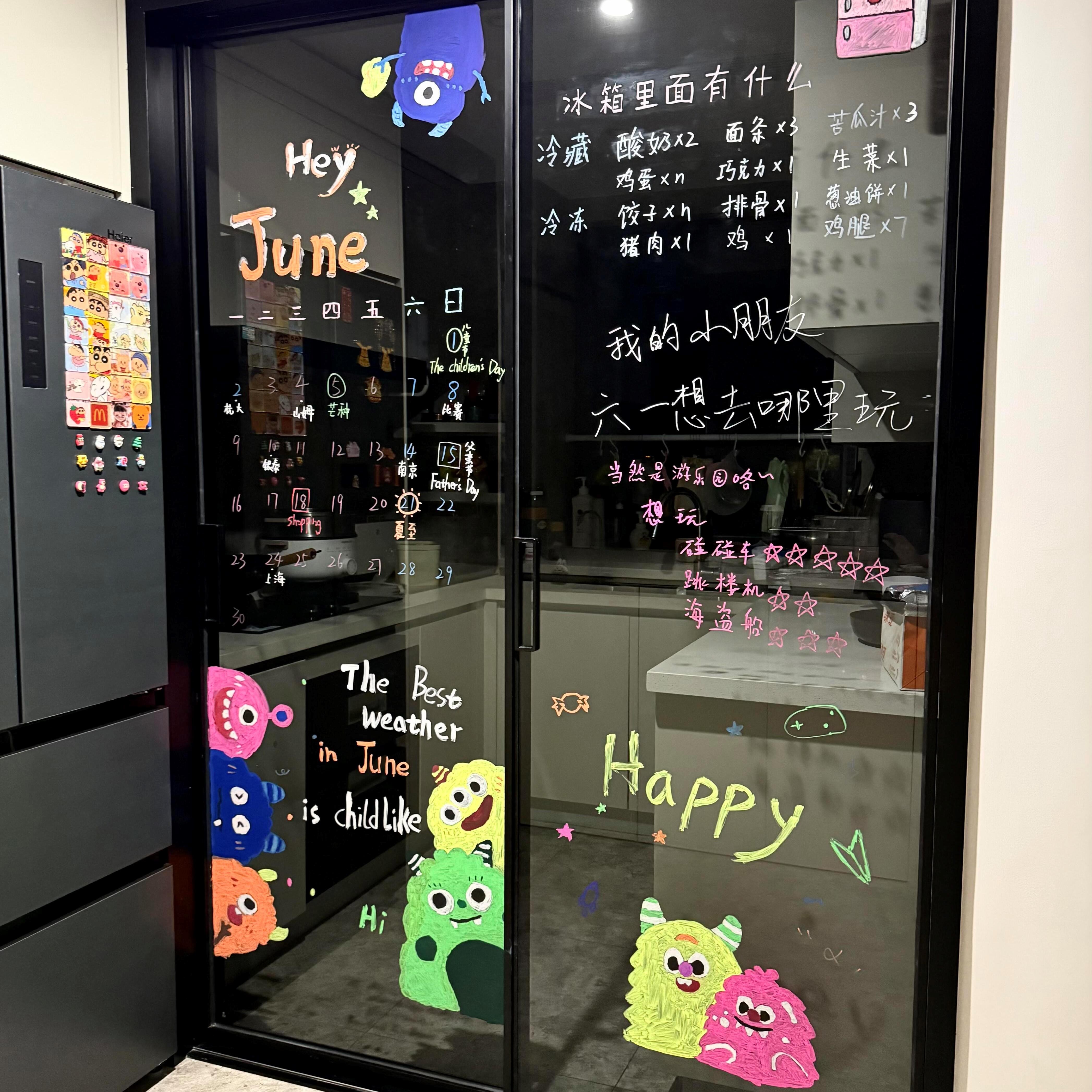 厨房玻璃门留言板涂鸦绘