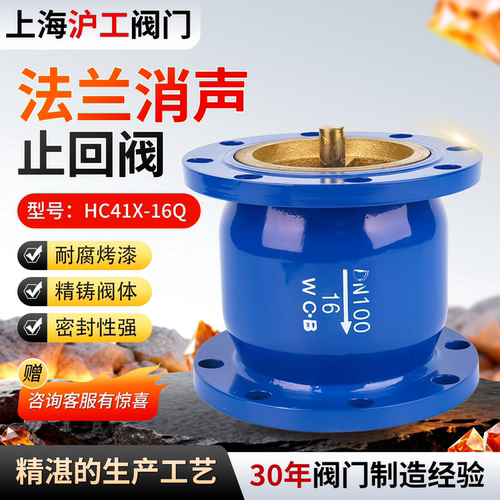 上海沪工法兰消声止回阀HC41X-16Q立式消音阀DN50dn80卧式逆止阀