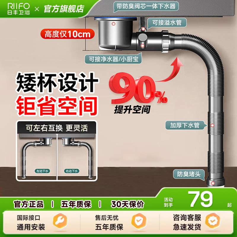日丰厨房下水器密封防臭省空间图片