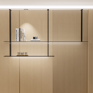 极简轻奢铝合金圆管置物架吊架书架收纳架悬挂落地立柱装饰展示架