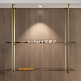 极简轻奢铝合金圆管置物架吊架书架收纳架悬挂落地立柱装饰展示架