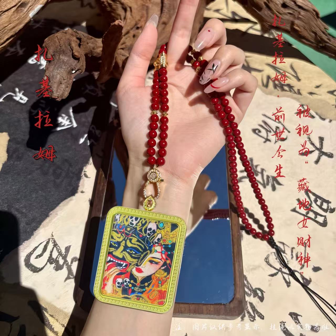 西藏唐卡吊坠扎基拉姆绿度母手绘描金前世今生藏式民族风随身项链