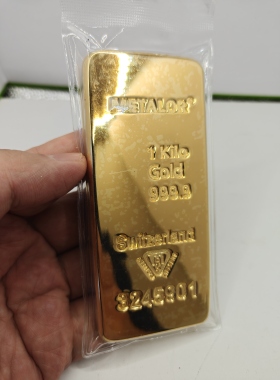 仿真美泰乐瑞士金条 金店银行实心铜镀金1000克样品相框办公摆件